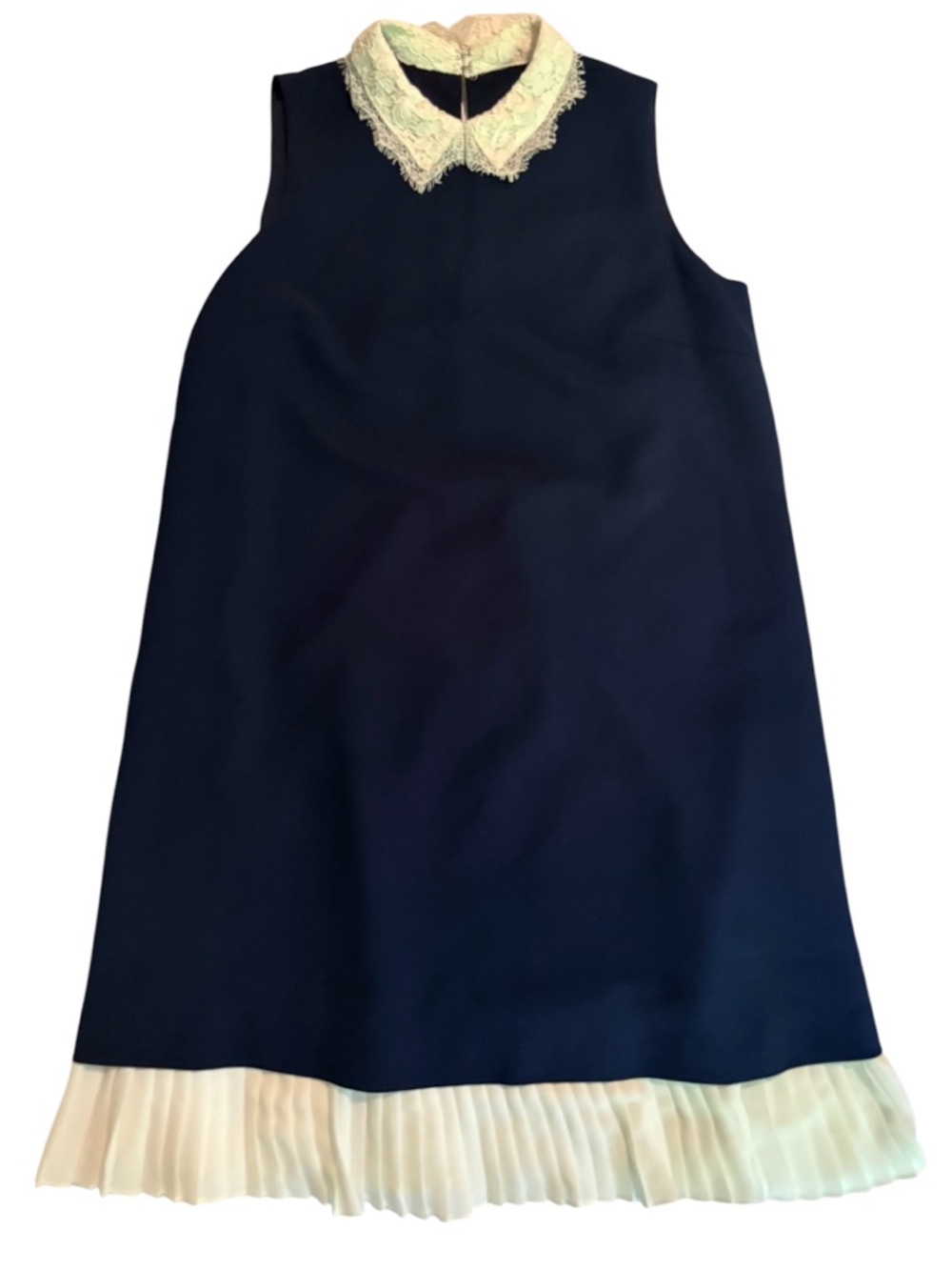 Nanette Lepore Navy Blue Lace Collar Pleated Hem Shift Dress Size 8 Workwear